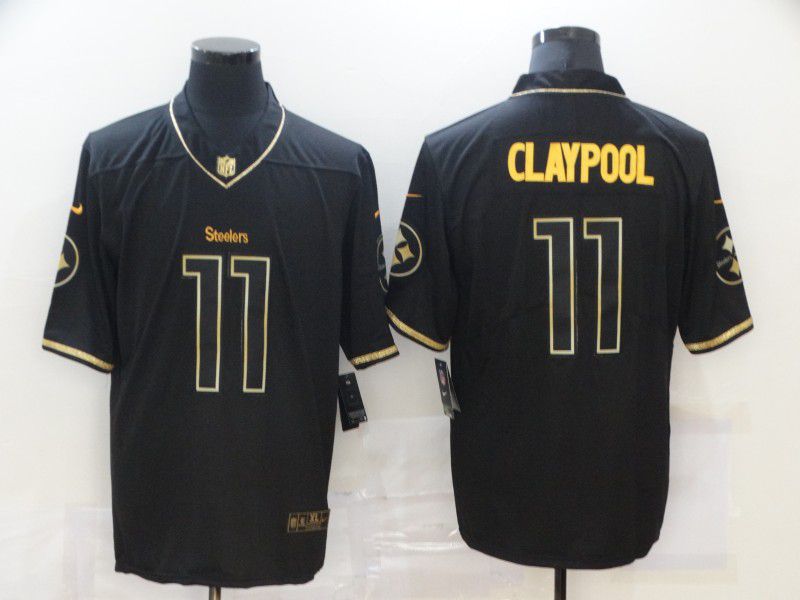 Men Pittsburgh Steelers #11 Claypool Black gold lettering 2020 Nike NFL Jersey